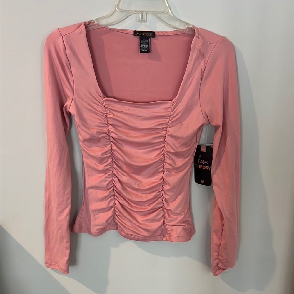 Theory Pink Ruched Long Sleeve Blouse